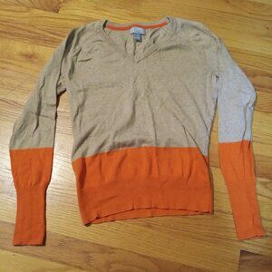 Orange/Sand Color Blocked Cashmere Blend Sweater